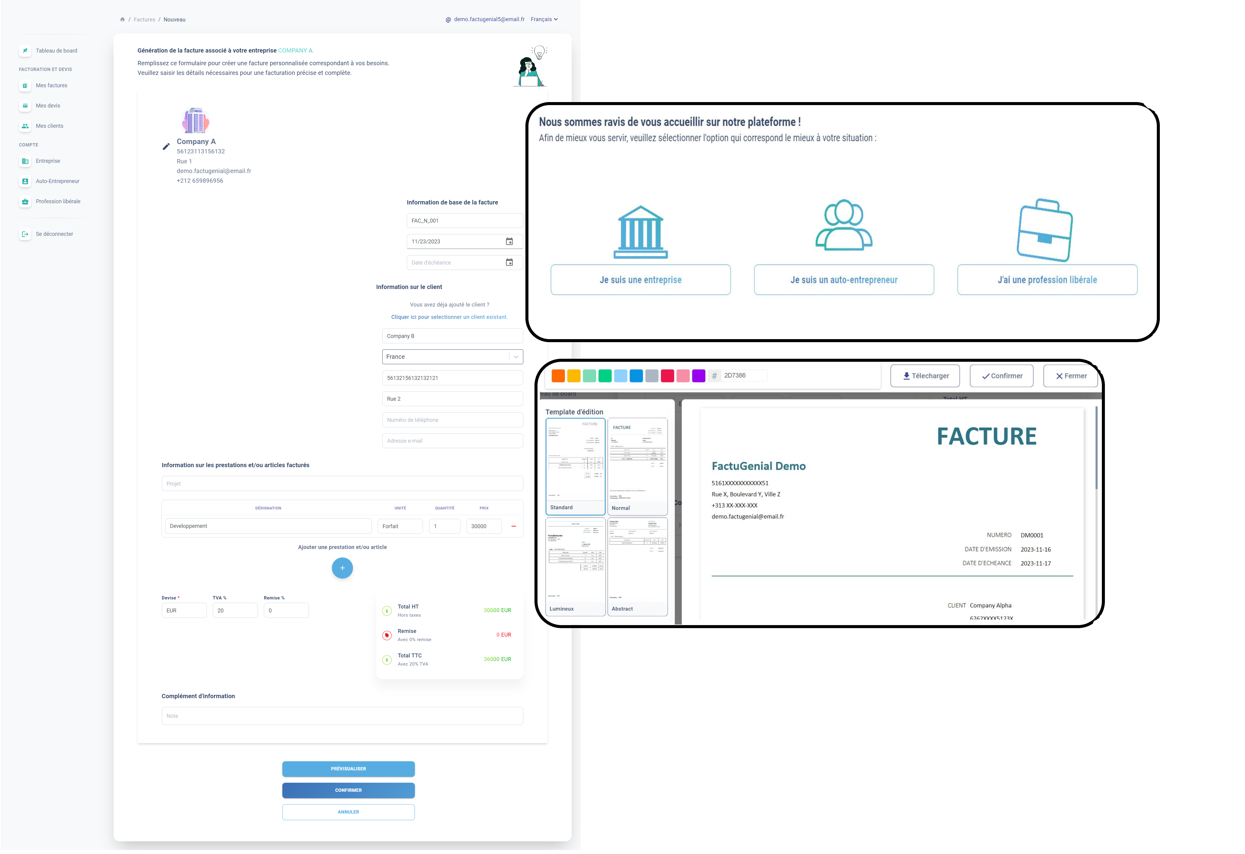 dashboard facture plateform